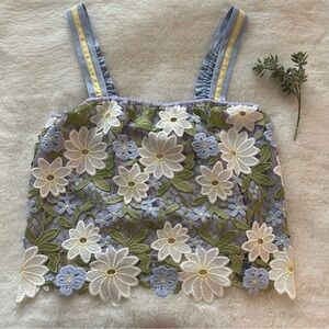 Current Air | EUC - Floral Lace Top - Size M - Blue/White/Green